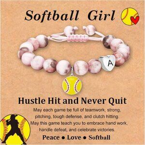 Softball Initial Bracelet for Girls Women Sports Jewelry Gift for Softball Fans